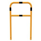 Protective bar made of steel tubing |  48 x 2.5 mm | with crossbar | total width: 700 mm | total height: 1200 mm | hot-dip galvanized and yellow coatedwith black warning stripes